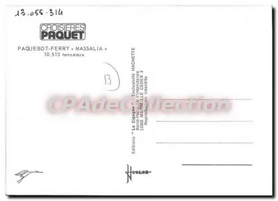 Paquebot-Ferry « Massalia » — 10.513 toneladas — Editions La Cigogne, Marsella — Reverso