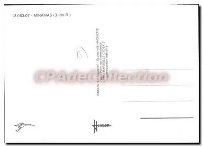 Miramas — vista da cidade com igreja, parque e edifício — Edições 'La Cigogne' HACHETTE — Verso
