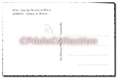 Lambesc - Castelo de Birlaine — Les Éditions d'Art 'B.L.' Lagnieu, Ain, n°6135 — Verso