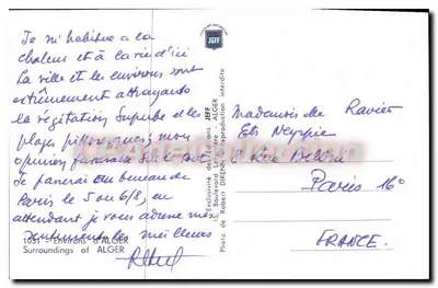 Arredores de ALGER — Vista panorâmica — Edições JEFF, n° 1051 — Verso