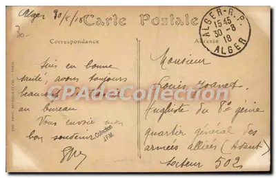 Argel — O Boulevard de França e a Casbah — ND. Fot. n°224 — Verso