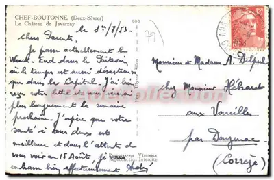 Chef-Boutonne (Deux-Sèvres) — O Castelo de Javarzay — Editor Ulysse Sillon — Verso