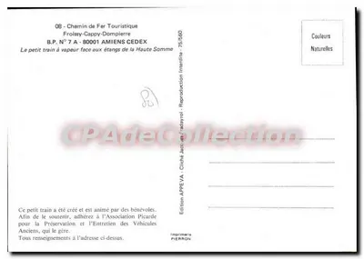 Caminho de Ferro Turístico Froissy-Cappy-Dompiere — O pequeno trem a vapor diante dos lagos da Alta Somme — Edição APPEVA — Verso