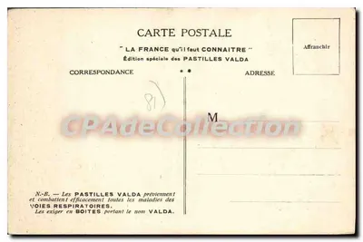 Castres, casas às margens do rio Ariège — Cartas postais da França — Edição especial Pastilles Valda — Verso