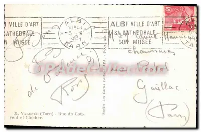 Valence (Tarn) — Rue do Convento e Sintral — Sociedade das Cartas Postais APA — Verso