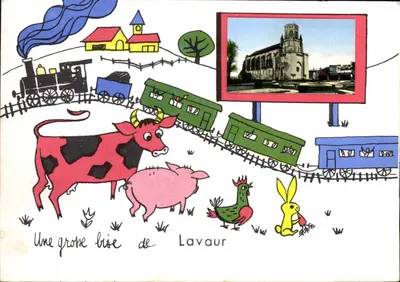Uma grande beijo de Lavaur — ilustração animal e foto da cidade — editor não visível