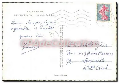A Praia René-Cros — Bandol (Var) — Éditions « MAR » — Verso