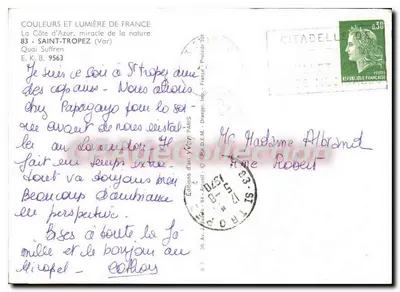 Port w Saint-Tropez — widok z nabrzeża i statków — Wydawnictwo Art J. Vian — Rewers