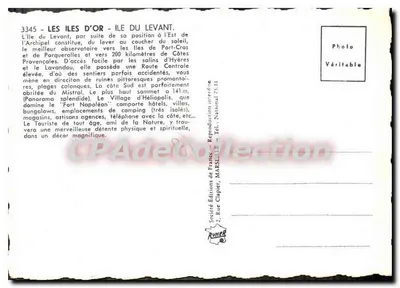 Insel Levant — Illustrierte Touristenpostkarte — Éditions de France, Nr. 3345 — Rückseite
