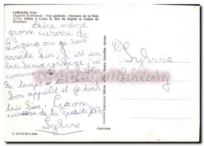 Lorgues — Vista geral — Capela Saint-Honorat e Fonte da Noix — Combier Impressor Mâcon — Verso