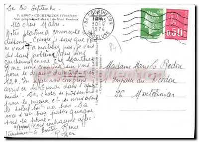 Courthézon — Vista generale e Massiccio del Mont Ventoux — Edizioni J. Chellard — Verso