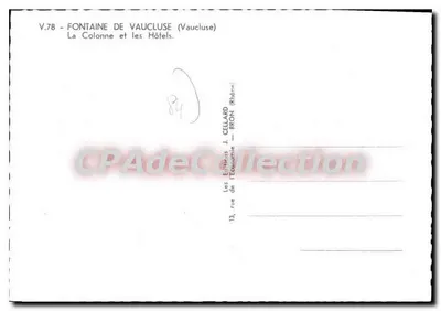 Fontaine de Vaucluse — A Coluna e os Hotéis — Edição J. Cellard, Bron — Verso