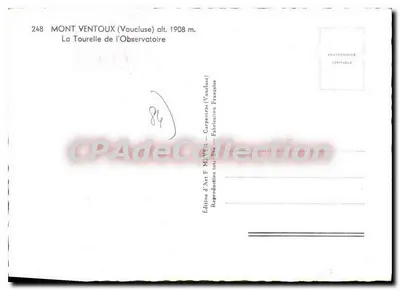 Mont Ventoux (Vaucluse) — La Tourelle de l'Observatoire — Édition F. Mivier — Rewers