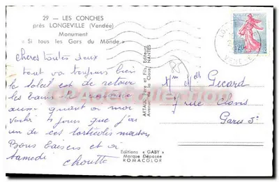 Les Conches perto de Longeville (Vendée) — Monument « Si tous les Gars du Monde » — Edições Gaby — Verso