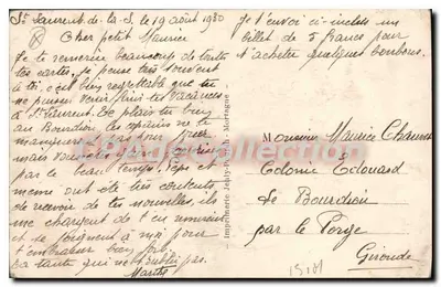 Saint-Laurent-de-la-Salanque — 寄给Maurice Charnet的信 — Joly-Pomme印刷厂，Mortagne — 背面