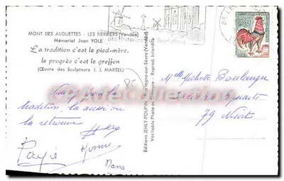 Mémorial Jean Yole — Mont des Alouettes, Les Herbiers (Vendée) — Éditions JEHLY-POUPIN — Verso