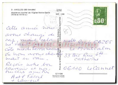 Angles (85-Vendée) — Abside i wieża kościoła Najświętszej Panny Maryi — wydawca Arnaud Frères — Rewers