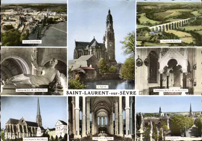 Saint-Laurent-sur-Sèvre — vista geral, igreja, viaduto de Barbin, estátua e túmulo de Saint-Louis de Montfort — Edições Gaby, Nantes