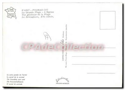 Fouras — Vue générale de la plage et de l'église — Éditeur Véto-Hugo, Bordeaux — Verso