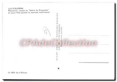 Wyspa Oléron — Spotkanie pary w 'ubraniach z niedzieli' i dziewczyna w stroju tradycyjnym — CAP THEOJAC EDITIONS REUNIES — Rewers