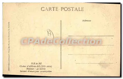 Dziewicza wieża w ARS-en-RÉ — XVII wiek — Wydawnictwo artystyczne R. Borgéon, La Rochelle — Rewers
