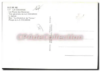 La Couarde em Ré — vista geral, farol, igreja, balsa e praia — Edições Théolaz — Verso