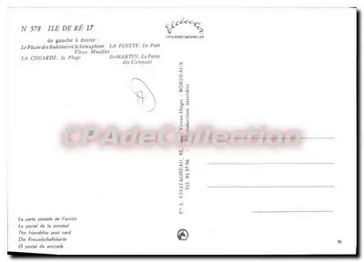 Ilha de Ré — Farol, porto, moinho, praia — Editor Écécélen, n° 578 — Verso
