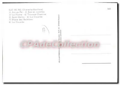 Ilha de Ré — Carta postal turística ilustrada — Editor CAP-THEONAC, n°500 — Verso