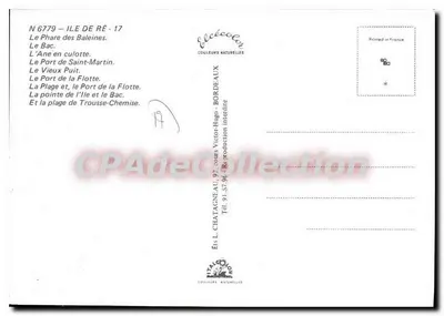 La Isla de Ré — Recuerdo de la Isla de Ré — Editor L. Chatagneau, n° 6779 — Reverso