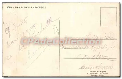 Saída do Porto de La Rochelle — Edições Artísticas R. Bergevin — n° 10924 — Verso