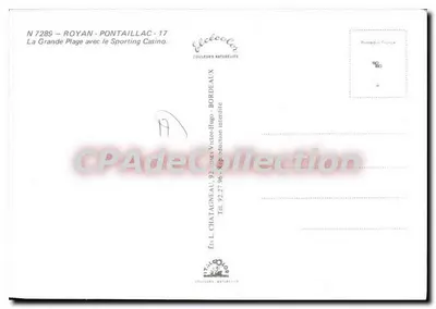 Royan - A Grande Praia com o Sporting Casino — Editor Él. L. Chatagnéau, Bordeaux — Verso