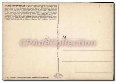 Alpes-Maritimes — N°6 — Editor A. Puget, Marselha — Verso