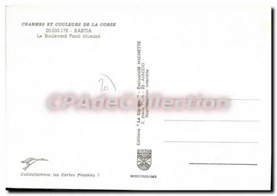 Bastia — Oświetlony Boulevard Paoli — Wydawnictwo Diplomate Hachette, nr 20.033.178 — Rewers