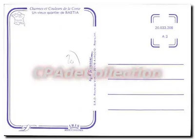 Stary dzielniczny w BASTIA — Czar i kolory Korsyki — wydawca S.A.D. IRIS MEXICHROME, nr 20.033.208 — Rewers