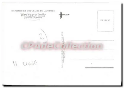 Vila de Belgodère — Córse — editor La Cigogne, n° 20 134 97 — Verso