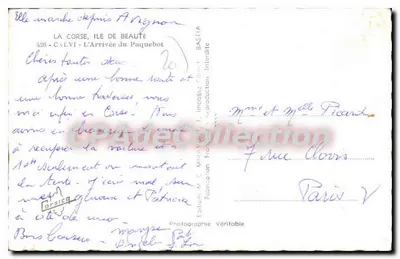 Calvi - Chegada do navio de passageiros — Editor Bastia, n° 428 — Verso