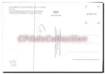 Calvi — Ogólny widok strefy turystycznej, Hotel Palm Beach na pierwszym planie — Wydawnictwo 'Le Cigogne', Mexichrome — Rewers