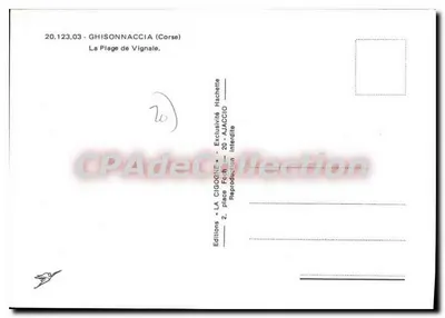 La Playa de Vignale — Córcega — Ediciones LA CIGOGNE, n° 20.123.03 — Reverso