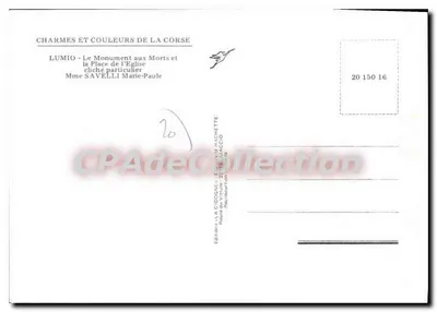 Lumio — Monumento aos Mortos e a Praça da Igreja — Éditions La Cigogne — Verso