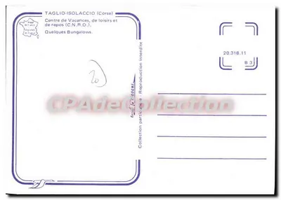 Taglio-Iolaccio (Corse) — Centro de Férias, Lazer e Repouso (C.N.R.O.) — Alguns Bungalows — Verso