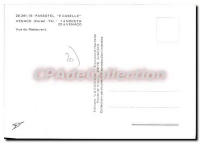 Widok restauracji 'E Caselle' — Venaco, Korsyka — Éditions 'LA CIGOGNE' — Rewers