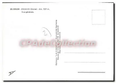 Zicavo (Córse) — Vista geral — Edições 'LA CIGOGNE' — Verso