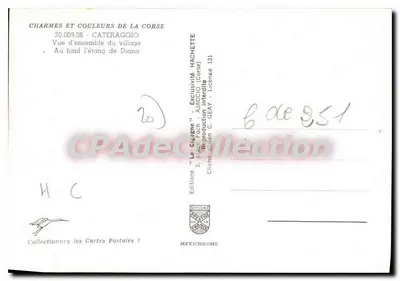 Cateraggio — Widok ogólny wsi, w tle jezioro Diana — Wydawnictwo Hachette — Rewers
