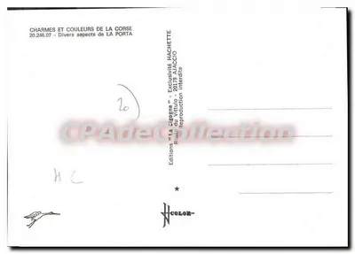 La Porta — widok fontanny, pomnika upamiętniającego zmarłych i wsi — Wydawnictwo "La Cigogne" Hachette — Rewers