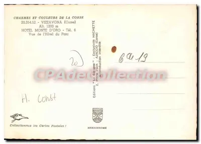Hotel Monte d'Oro — Vizzavona (Korsyka) — Wydawnictwo 'La Cigogne' Hachette — Rewers