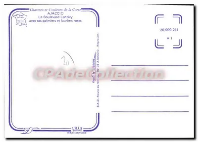 Ajaccio Bellu — widok ulicy z palmami — wydawca IRIS — Rewers