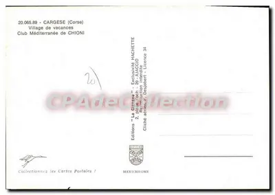 Cargèse (Korsyka) — Wioska wypoczynkowa Club Méditerranée de Chioni — Wydawnictwo Diplôme — Rewers