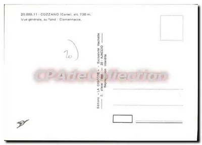 Cozzano (Córsega) — vista geral com Ciamannacce no fundo — Edições La Cigogne — Verso