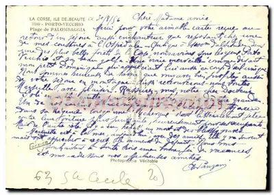 Porto-Vecchio - Córsega. Praia de Palombaggia — Córsega, editor Corsica, n° de série 63 — Verso