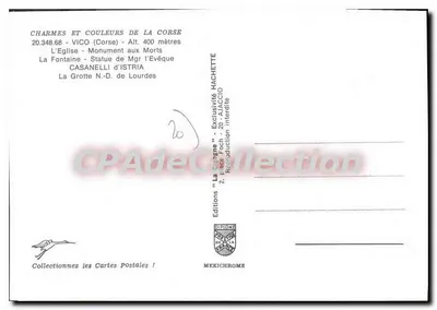 VICO (Korsyka) — Kościół, Pomnik Pamięci, Statua Biskupa, Grotta N.-D. de Lourdes — Wydawnictwo Diplôme — Rewers